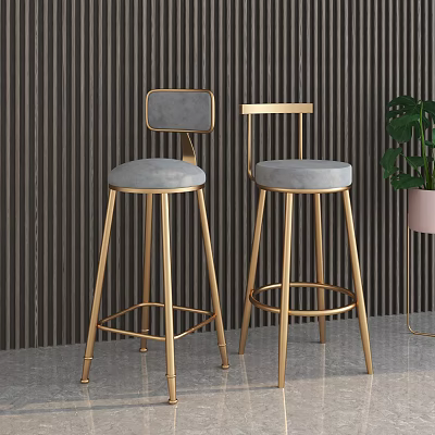 Modern Luxury Bar Stools with Golden Metal Legs and Gray Padded Seats in Contemporary Interior 3d model