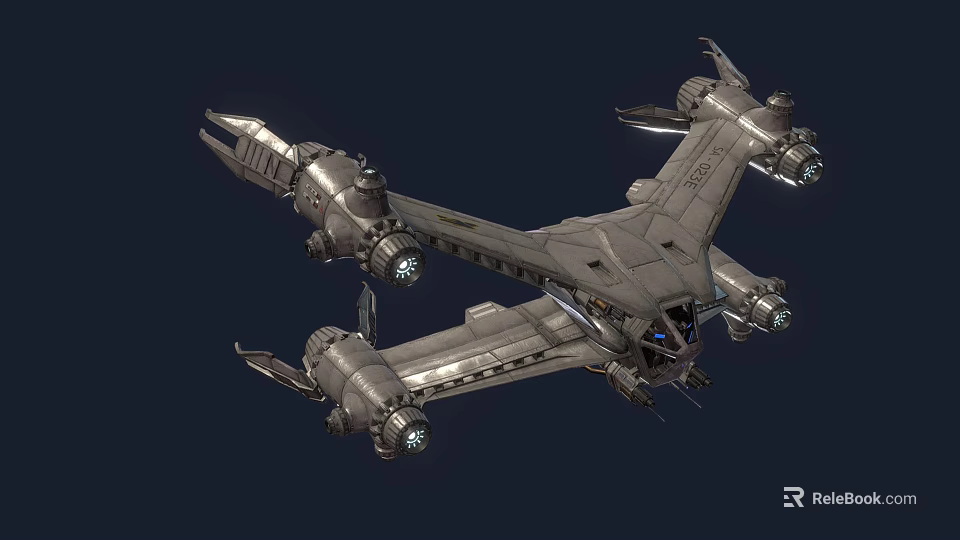 Futuristic Sci Fi Spacecraft With Detailed Exterior Metallic Structure Multiple Engines And Wings 3d model 