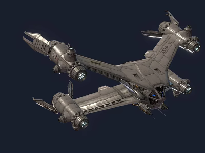 Futuristic Sci Fi Spacecraft With Detailed Exterior Metallic Structure Multiple Engines And Wings 3d model