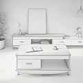 Modern TV Stand With Light Yellow White Drawers Decorative Items Plant And Wall Painting