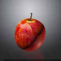 Fresh Ripe Red Apple With Shiny Surface And Stem On Dark Background