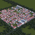 Aerial View Planning of Red Roof Building Complex with Organized Layout and Green Surroundings