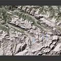 Detailed 3D Mountain Terrain Model With White Snow And Green Vegetation
