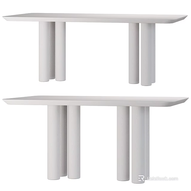 Modern Minimalist White Dining Table With Cylindrical Legs And Clean Design 3d model