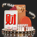 New Year Decoration With Fortune Character 2024 Dice Golden Red Elements And Happy New Year