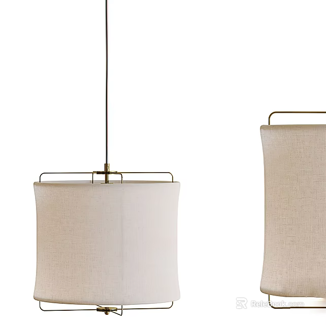 Modern Pendant Lights With Linen Shade And Brass Rectangular Frame Design 3d model