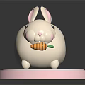 Cute White Rabbit Decorative Ornament Set With Carrot On Pink Circular Base