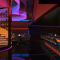 Stylish Modern Bar Lounge Interior With Illuminated Wine Racks And Plush Sofa