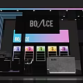 Bounce Modern Store Featuring Neon Lights Display Screens Product Displays And Tables Chairs