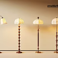 Elegant Vintage Floor Lamps With Wooden Poles And White Patterned Lampshades For Home Decor