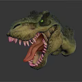 Realistic Reptile Head Model With Open Mouth Sharp Teeth And Tongue On Gray Background