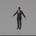 Man In Gray Suit With Red Tie Standing With Arms Outstretched On Solid Background 3d model