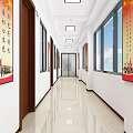 Modern Office Interior With Light Blue Walls Orange Framed Posters Dark Wooden Door Green Plant