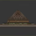 Long Building Model With Brown Roof And Green Yellow Plants On Light Base