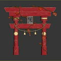 Red Torii Gate Scenery With He Ping Characters Ropes Bells Red Decorations And Gray Background