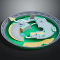 Cartoon Scenario With Circular Layout Roads Green Spaces Small Buildings And Paths
