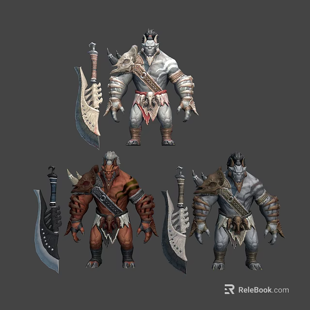 Fantasy Orc Warrior Characters With Muscular Bodies Horns Tusks Armor And Giant Axes 3d model 