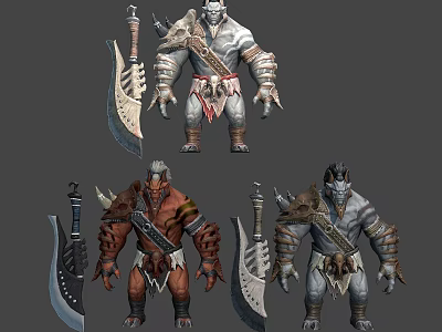 Fantasy Orc Warrior Characters With Muscular Bodies Horns Tusks Armor And Giant Axes 3d model