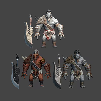Fantasy Orc Warrior Characters With Muscular Bodies Horns Tusks Armor And Giant Axes 3d model