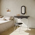 Modern Bedroom Dressing Table With Black Mirror Cosmetics Comb And Stool 3d model
