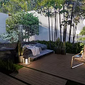 Modern Courtyard Garden Design With Outdoor Seating Green Plants And Ambient Lighting