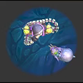Blonde Female Character In Purple Coat With Mechanical Parts And White Horned Creature