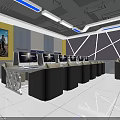 Modern Internet Cafe Interior Design With Gaming Computers Comfortable Seats And Blue Lighting 3d model