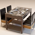 Modern Dining Table Sets With Round Rectangular Tables Black Brown Chairs And Tableware 3d model