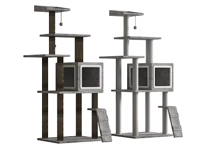 Sturdy Cat Trees With Multi Level Platforms Cubby Holes And Ladders In Brown White 3d model