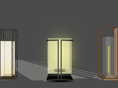 Outdoor Lights Three Stylish Designs With Metal Frames Transparent Panels And Warm Glow 3d model