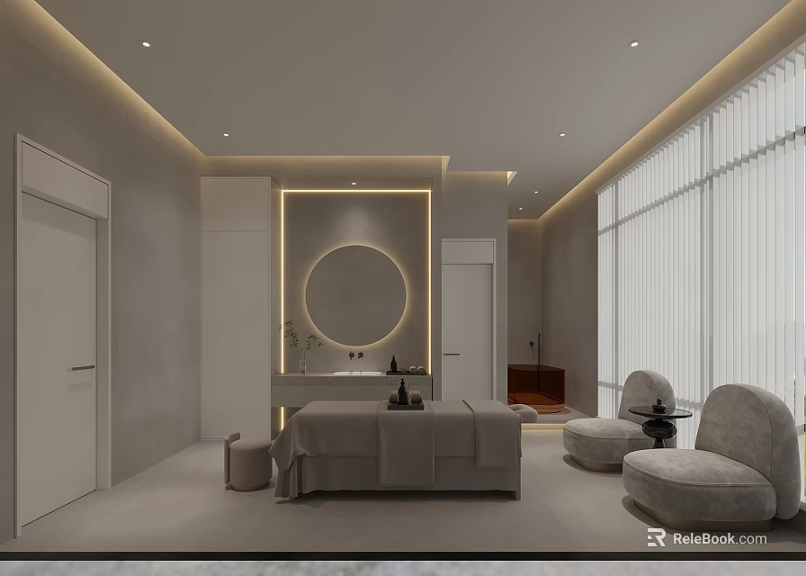 Modern Minimalist SPA Room With Massage Bed And Soft Lighting 3d model 