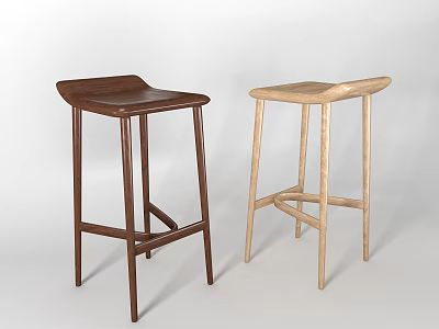Two Modern Wooden Bar Stools With Different Color Tones And Simple Design 3d model