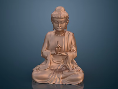 Golden Buddha Sculpture Carving In Sitting Posture With Detailed Hand Gesture 3d model