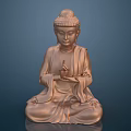 Golden Buddha Sculpture Carving In Sitting Posture With Detailed Hand Gesture