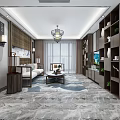 Modern Chinese Style Living And Dining Room With Sofa Coffee Table TV Cabinet And Chandelier