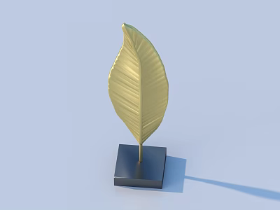 Golden Leaf Shaped Decorative Ornament Set With Black Square Base For Home Decoration 3d model