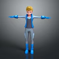 3D Animated Game Movie Character With Blonde Hair And Blue Outfit Standing Pose 3d model