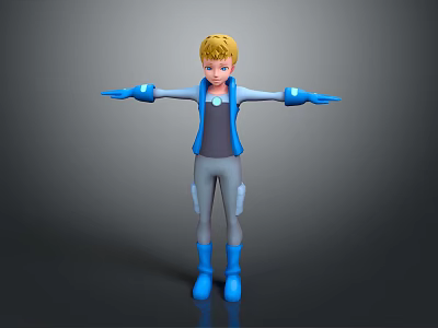 3D Animated Game Movie Character With Blonde Hair And Blue Outfit Standing Pose 3d model
