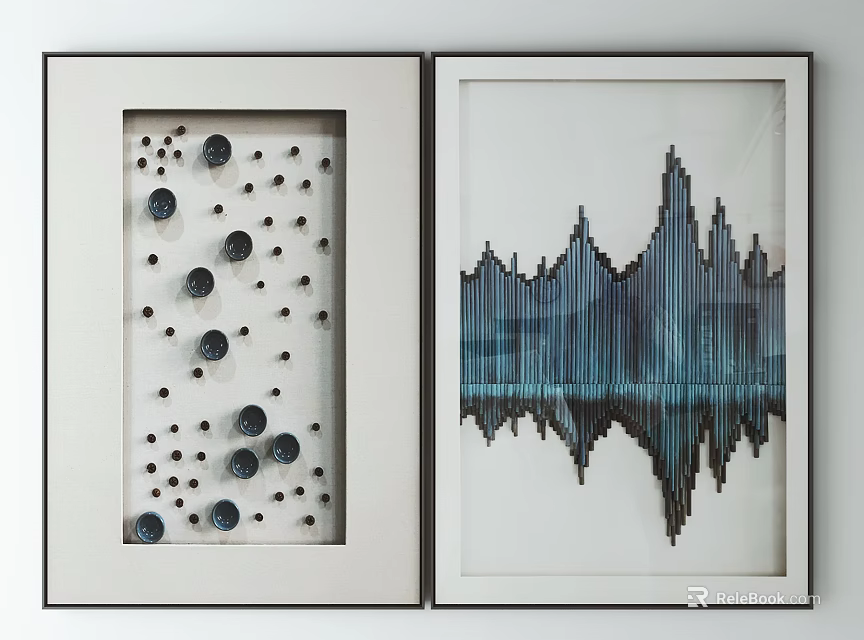 Framed Abstract Wall Art With Blue Black Dots And Symmetrical Gradient Design 3d model 