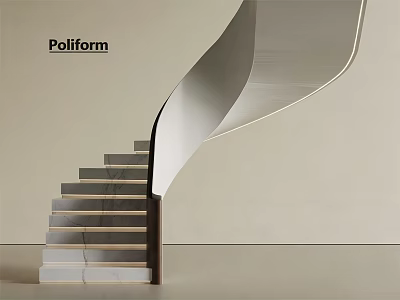 Poliform Modern Staircase with Sleek Curved Design and Marble Steps in Elegant Interior 3d model