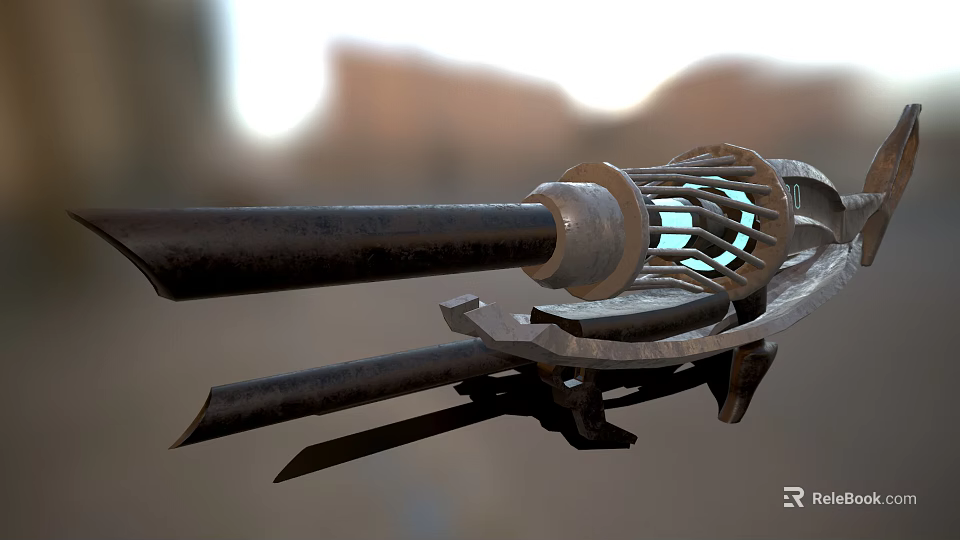 Ancient Metal Weapon With Intricate Design And Decorative Grille Structure 3d model 