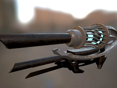 Ancient Metal Weapon With Intricate Design And Decorative Grille Structure 3d model