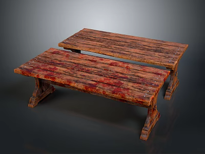 Vintage Wooden Benches With Distressed Surface And Rustic Wood Grain Design 3d model