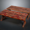 Vintage Wooden Benches With Distressed Surface And Rustic Wood Grain Design