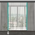 Gray Curtains With Green Trim And Sheer Panels For Scenic Window View Decor