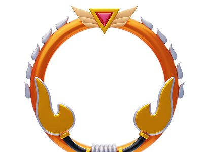 Decorative Ornament Set With Orange Circular Frame Gold Wing Accents And Red Gemstone Spiked Design 3d model