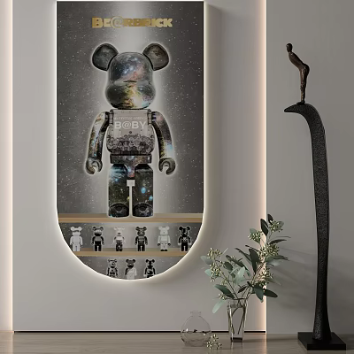 Galaxy Themed Bearbrick Display With Small Figurines And Decorative Plants 3d model