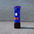 Blue Commercial Post Box With GR Logo Standing Against Brick Wall 3d model
