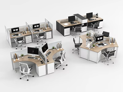 Modern Office Desk And Chair Sets With Partitions Computers And Ergonomic Chairs 3d model