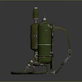 Military Style Vintage Flamethrower With Green Gas Cylinders Spray Gun Component And Connected Pipes